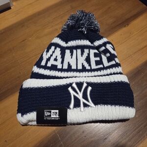 New Era Navy and White New York Yankees Beanie with Pom